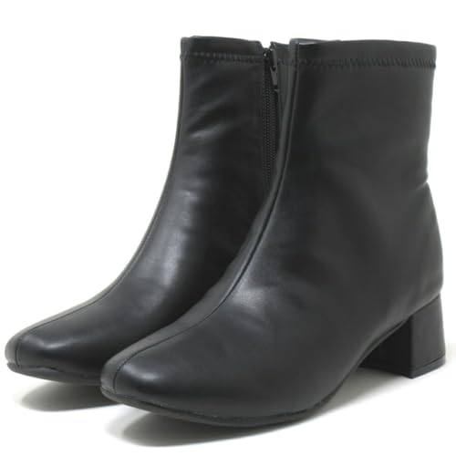 [カンド] 大きいサイズ レディース 25.5cm 26cm 26.5cm 対応 ゆったり 幅広 ワイズ 3e やわらか ストレッチ ショートブーツ 8730BLK 4L (26.5cm)